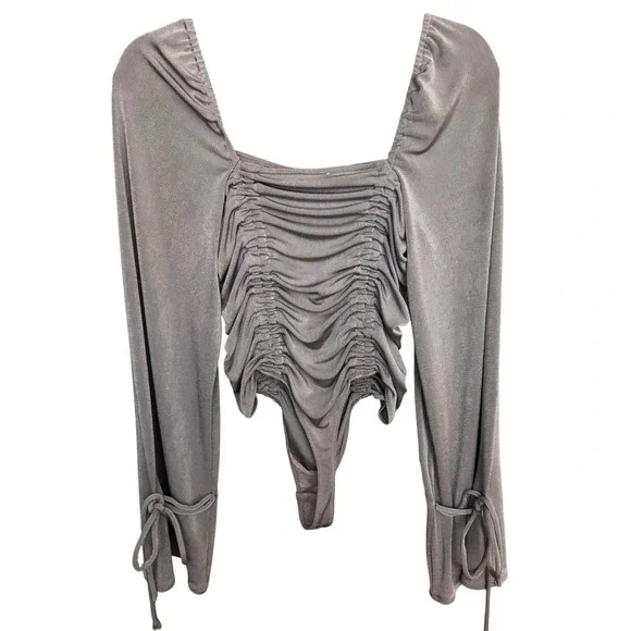 Free People Intimately Meant To Be Bodysuit Lavender Ruched Long Sleeve Cuff M - Picture 5 of 8